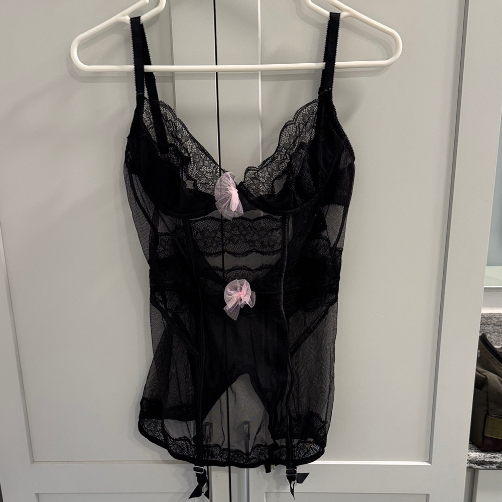 Victoria's Secret Black Chemise with Pink Bows